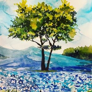 Blue watercolor painting 💙🌳🖼